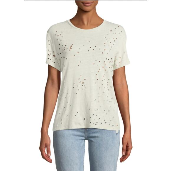 IRO Off White Top Cotton Sija Distressed Linen Crew Neck Size X-Small XS - Picture 1 of 11